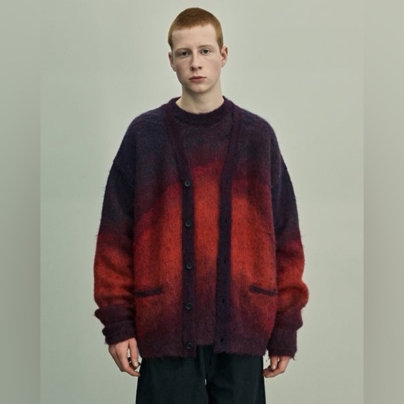 STEIN Burgundy Gradient Mohair Cardigan Purple Red Soft Oversized Sweater Medium - Picture 14 of 16